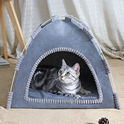 niche-chat-tente-gris-clair