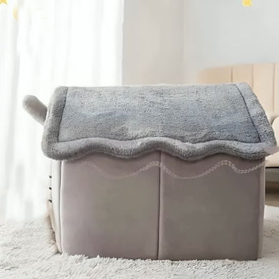 niche-pour-chat-maisonnette-grise-et-blanche