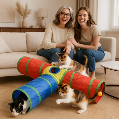 trois-chat-jouent-avec-leur-grand-tunnel