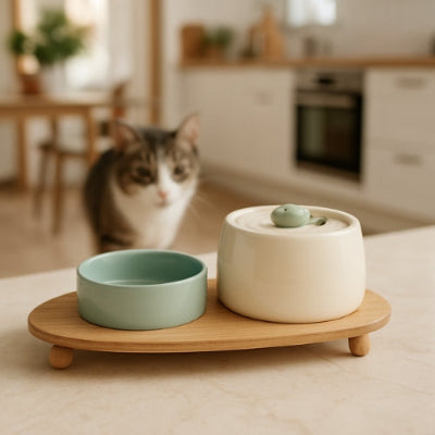 fontaine-a-eau-pour-chat-ceramique-plus-bol-ceramique-vert