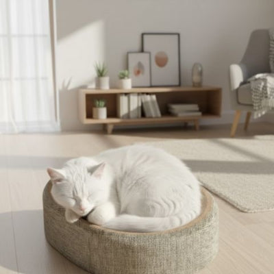chat-blanc-dort-confortablement-sur-son-griffoir