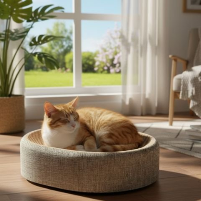 chat-blanc-et-roux-se-prelasse-sur-son-griffoir